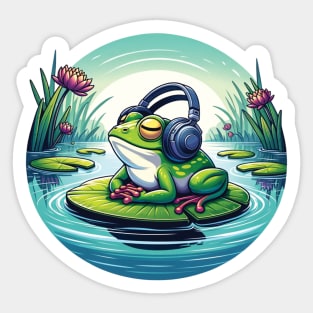 Chill Vibes Frog - Zen Music Lover Amphibian Illustration Sticker